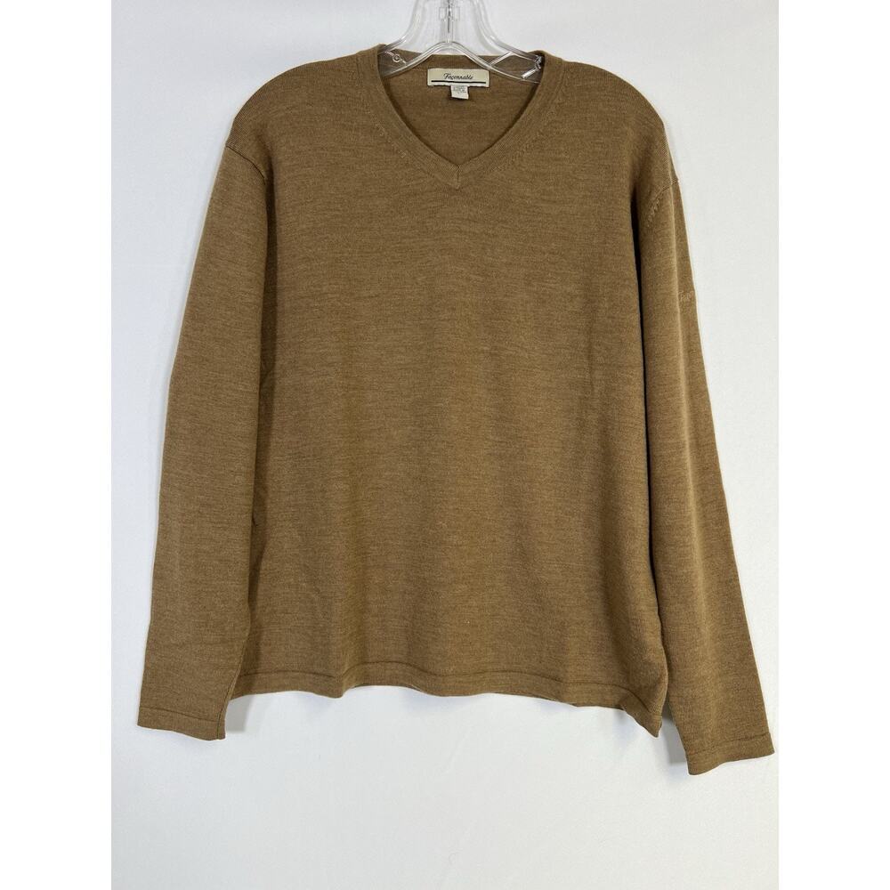 VTG Faconnable Sweater Mens L Merino Wool V Neck Pullover Brown Preppy‎